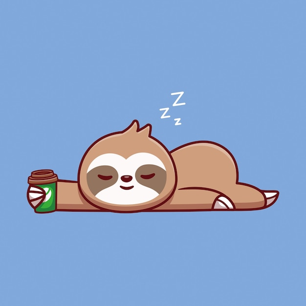 Cute sloth sleeping with coffee cup cartoon vector icon illustration animal drink icon concept