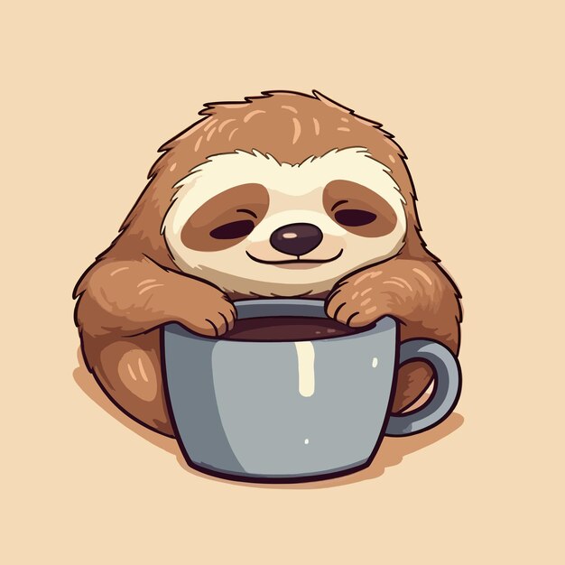 Cute sloth sleeping with coffee cup vector illustration