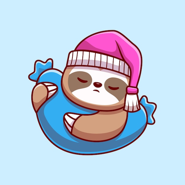 Cute sloth sleeping with pillow cartoon vector icon illustration