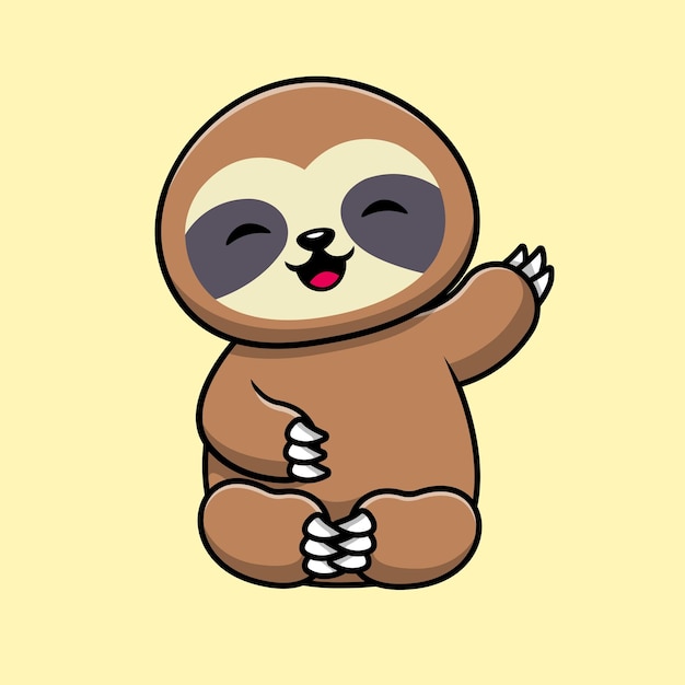 Cute sloth waving hand cartoon vector icon illustration