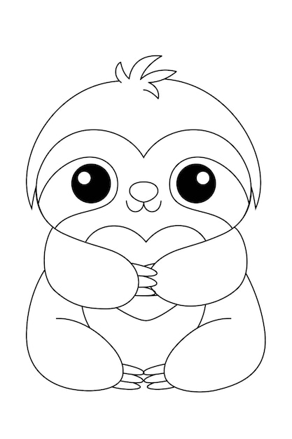 Cute sloth with heart illustration coloring page