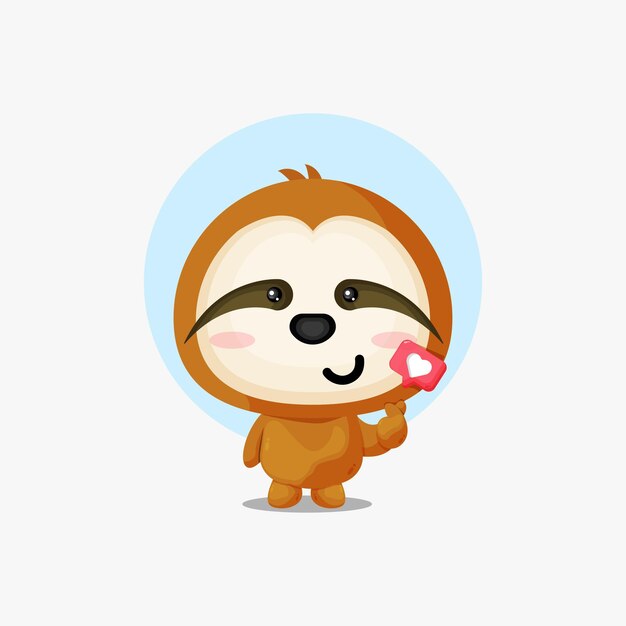 Cute sloth with love sign hand cartoon illustration