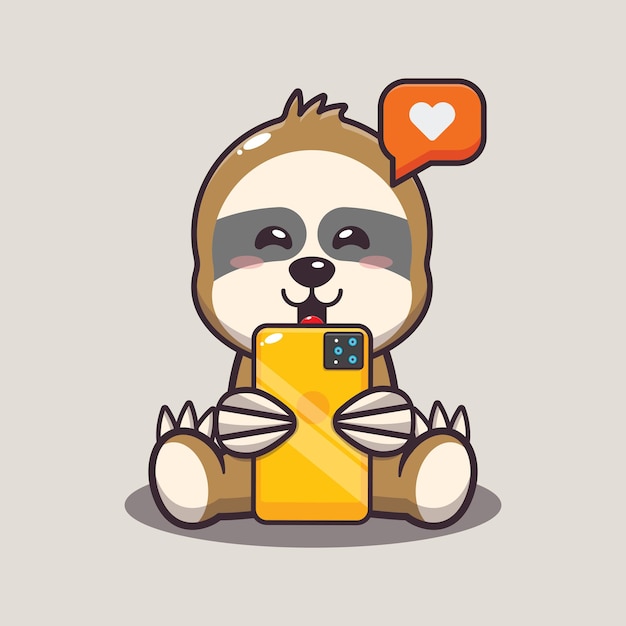 Cute sloth with phone cute cartoon animal illustration