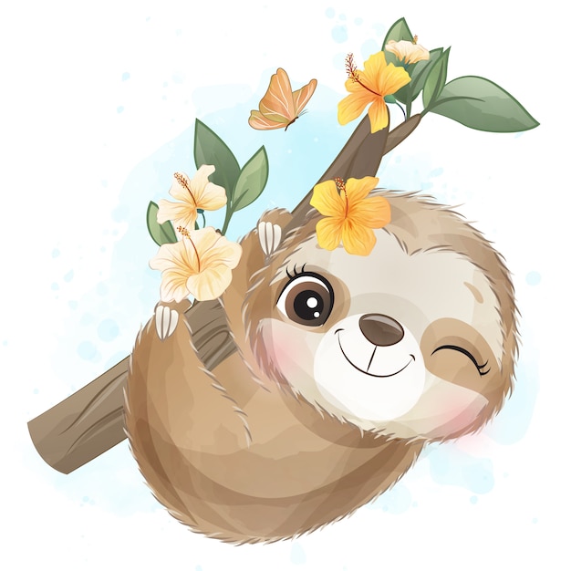 Cute sloth with watercolor