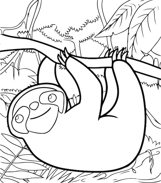 Vector cute sloths coloring pages for kids