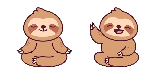 Vector cute sloths with yoga pose and say hi illustration