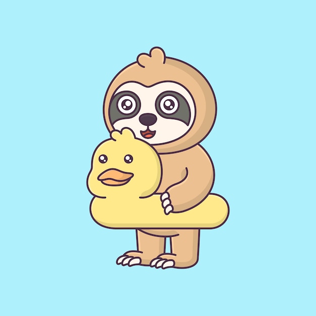 Vector cute slow loris is wearing a swimming tube animal cartoon vector illustration icon isolated