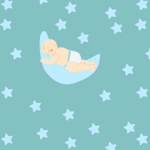 Cute small boy on a moon seamless pattern