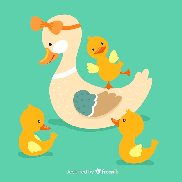 Vector cute and small mother duck and ducklings