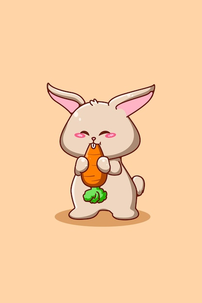 Cute and small rabbit with carrot animal cartoon illustration