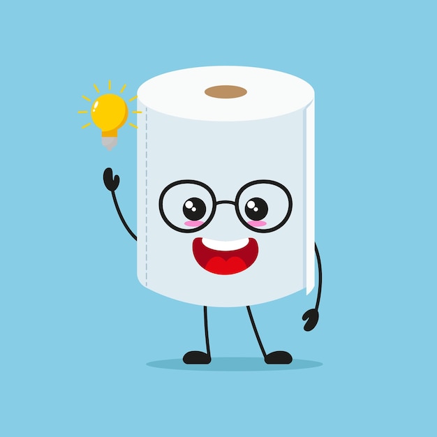 Cute smart toilet paper character Funny tissue got inspiration idea cartoon emoticon in flat style