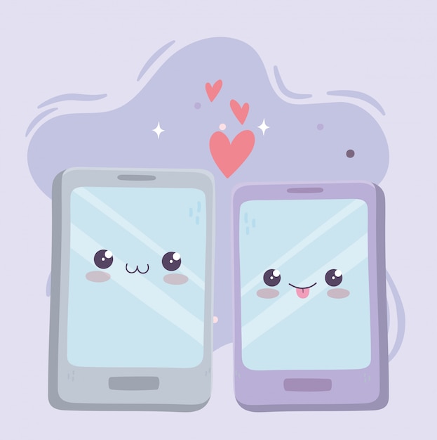 I simpatici dispositivi smartphone amano il personaggio dei cartoni animati di kawaii