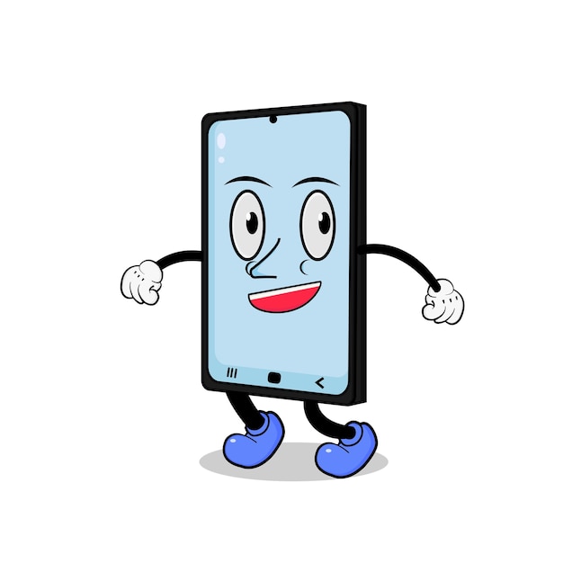 Cute smartphone mascot. cute cell phone character. with legs and hands face suitable for child conte