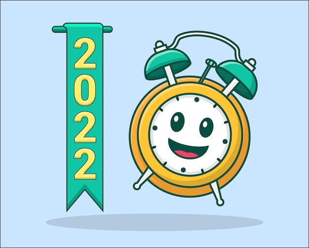 Vector cute smile alarm clock remind 2022 new year