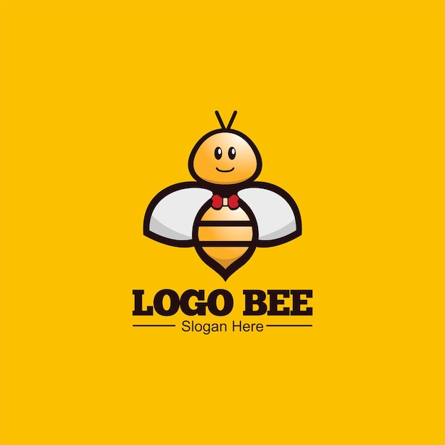 Cute Smile Bee Logo Cartoon Illustration