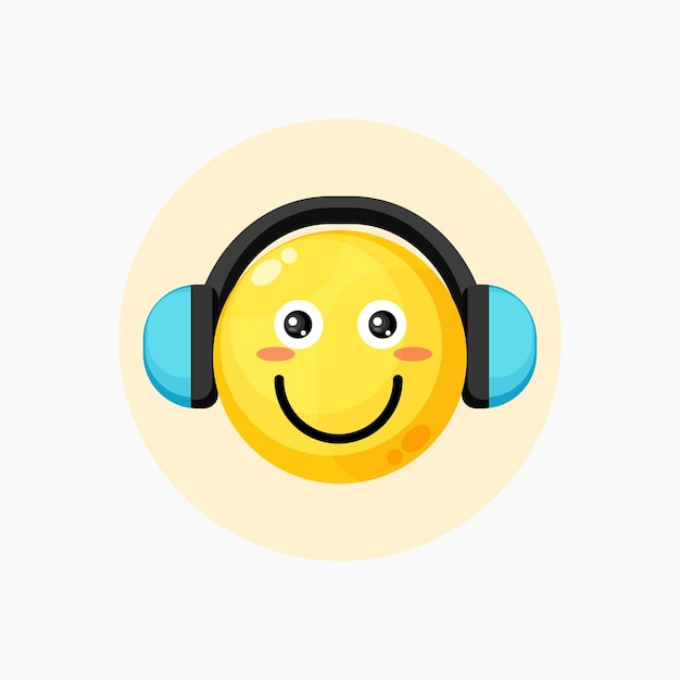 Emoticon di sorriso carino ascoltando musica