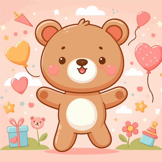 Cute smiley teddy bear playing around