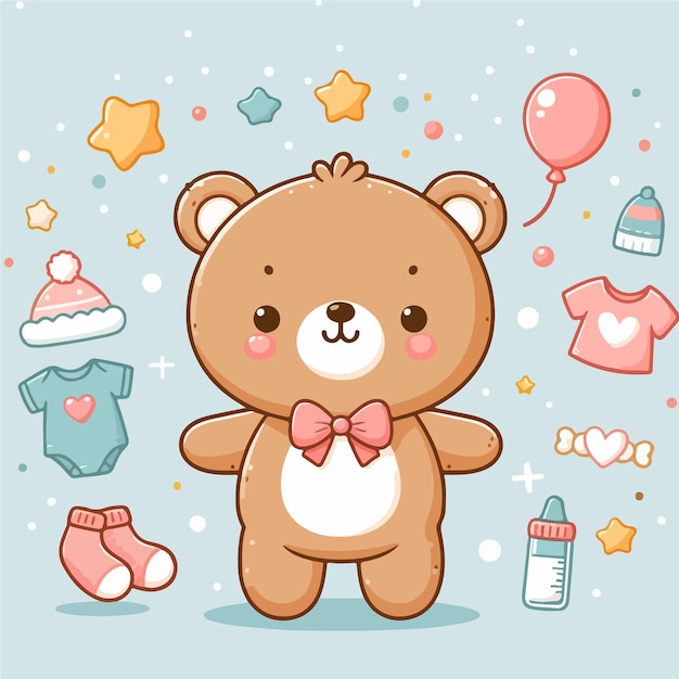 Vector cute smiley teddy bear playing around