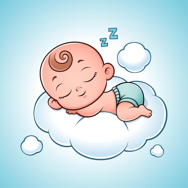 cute smiling baby sleeping on cloud