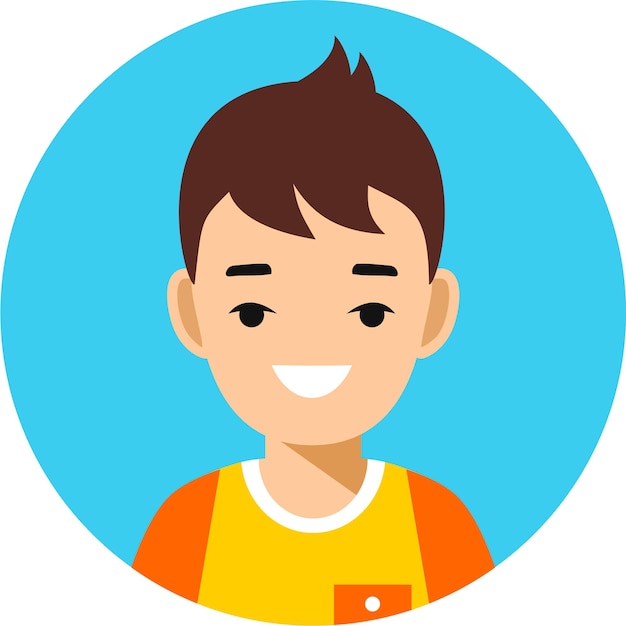 Cute Smiling Boy Avatar in Flat Style Vector Illustration