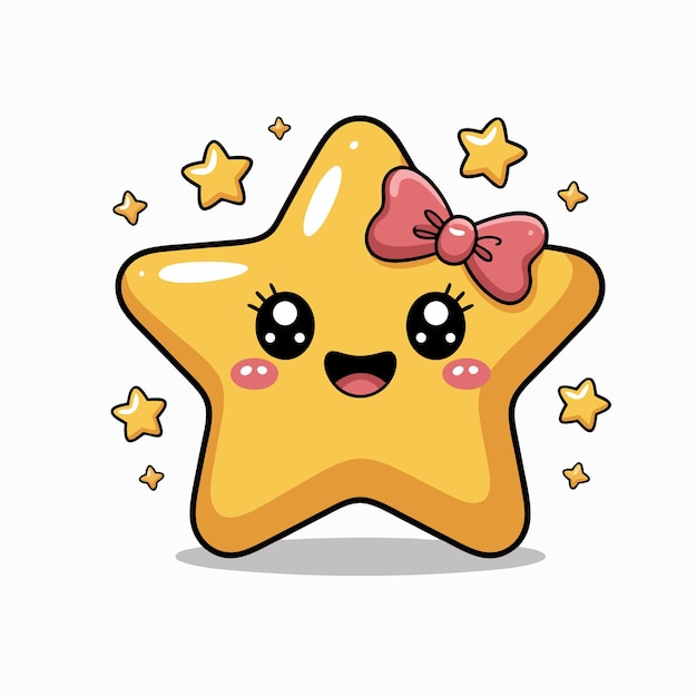 cute smiling cartoon star with pink bow and glittering effect