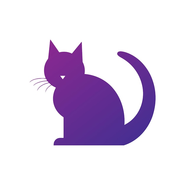 Cute smiling cat logo silhouette illustration purple gradient