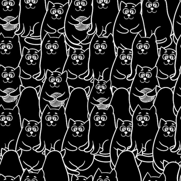 Vector cute smiling cats seamless pattern