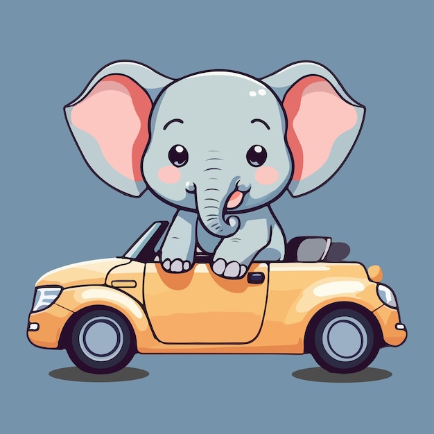 Cute smiling elephant in a car