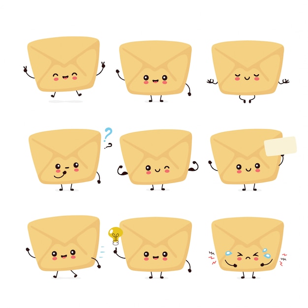 Cute smiling envelope characters collection