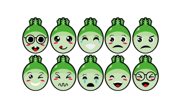 Cute smiling funny cabbage vegetable set collection vector flat cartoon face character mascot