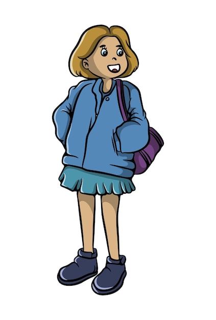 Cute smiling girl cartoon illustration design carrying a bag