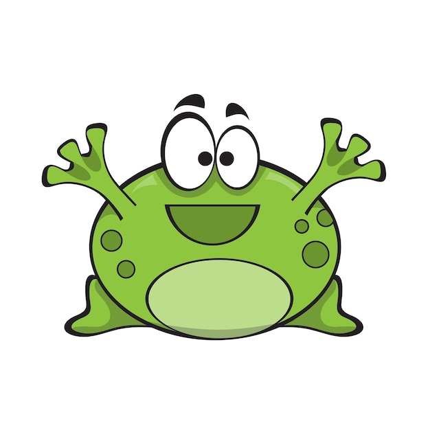 Vector cute smiling green frog, cartoon character isolated on white background