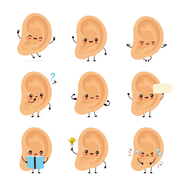 Vector cute smiling happy human ear set