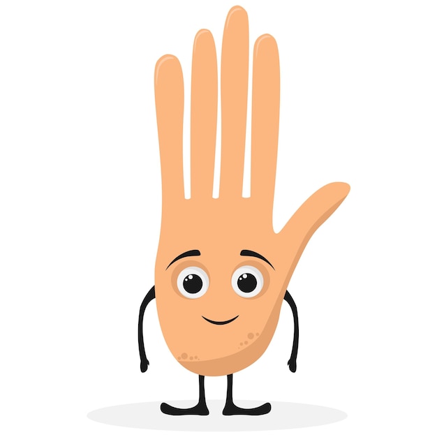 Милый улыбающийся счастливый персонаж человеческой руки Пальмовый талисман с эмоциями Векторная плоская иллюстрация
