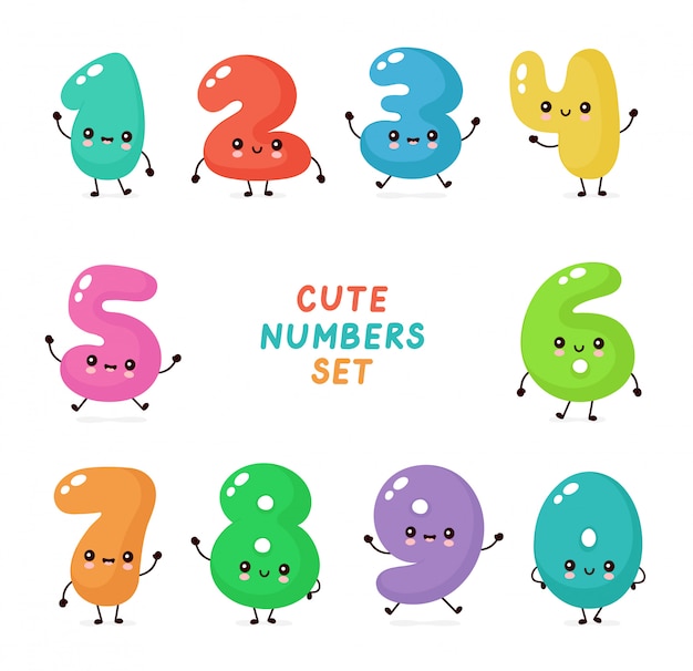 Cute smiling happy numbers characters set