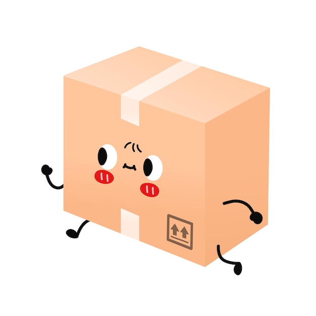 Vector cute smiling happy parcel,delivery box run fast. vector flat cartoon character illustration.isolated on white background. delivery box cartoon character concept