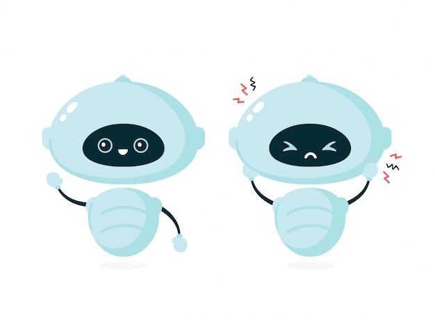 Cute smiling happy and sad angry robot