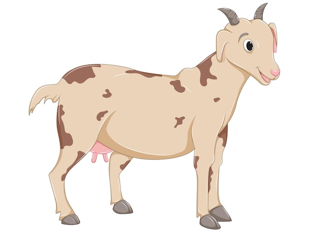 Cute Smiling Isolated Cartoon Goat with Live Outline