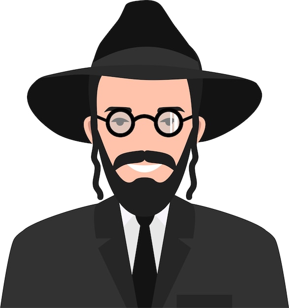 Cute Smiling Jewish Man with Beard and Mustache in Glasses and Hat in Traditional National Clothes