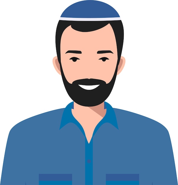 Cute Smiling Jewish Man with Beard and Mustache in Kippah in Traditional National Clothes