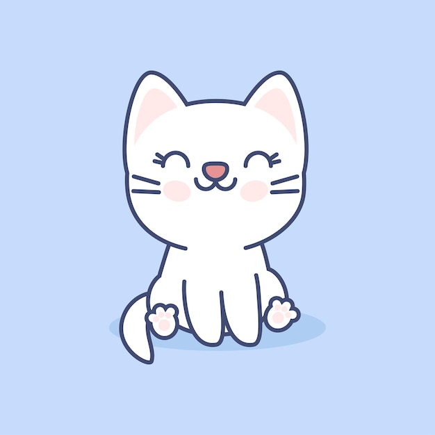 Vector cute smiling kawaii kitten with closed eyes