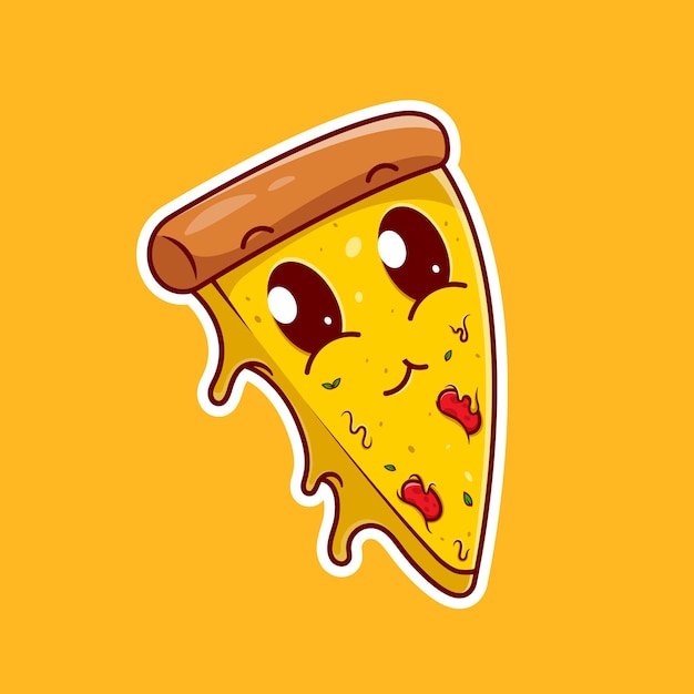 Vector cute smiling pizza slice cartoon vector illustration