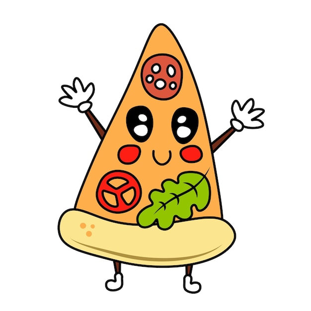 Cute smiling pizza slice character