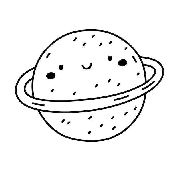 Cute smiling planet isolated on white background hand drawn doodle illustration