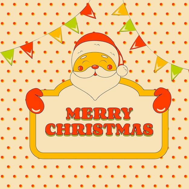 Cute Smiling Santa Claus Holding Sign Merry Christmas Greeting Card or Background in Retro Groove Style