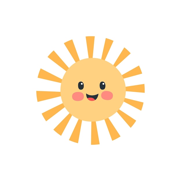 在白色背景上,可愛的笑容太陽角色以卡通風格