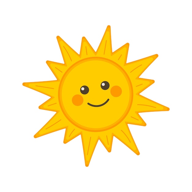 Cute smiling sun face Funny sun character for kids