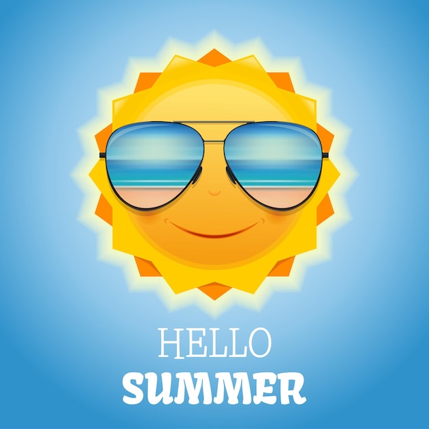 Cute smiling sun in sunglasses vector card