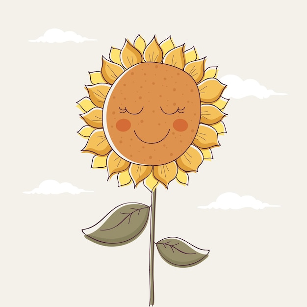 Cute Smiling Sunflower Character