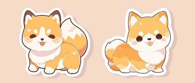 Cute smiling welsh akita inu shiba inu dog vector cartoon flat style illustration isolated sticker